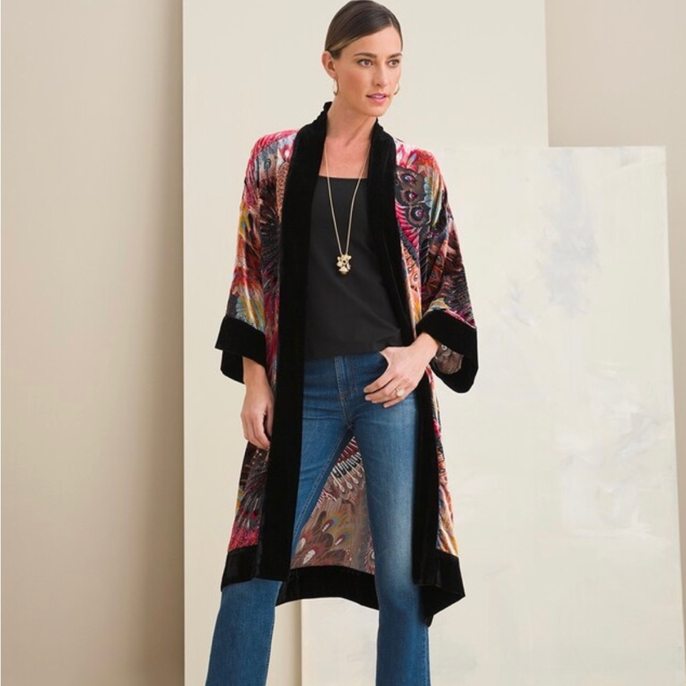 Chico’s Velvet Peacock Kimono - Picture 2 of 5
